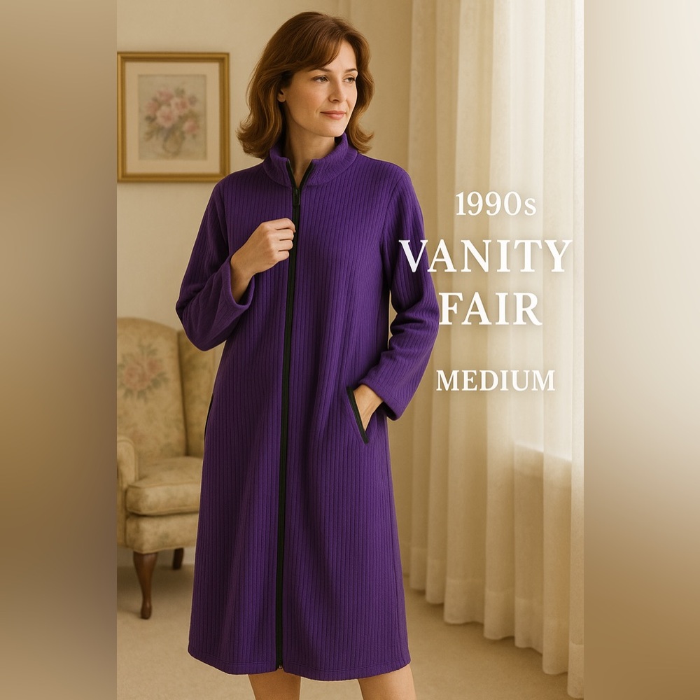 Vintage Vanity Fair Purple Ribbed Zip Robe | Size M | 1990s Made in Korea